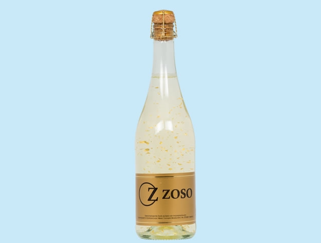 Retoucheren schoner Geldschieter Fles Secco Gold met eigen etiket en logo bedrukking 75 cl.